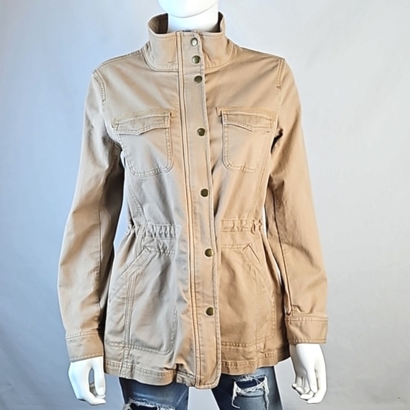 Talbots Stretch Twill Khaki Tan Cinch Waist Zip & Snap Front Field Jacket - Picture 4 of 16